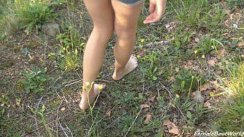 Barefoot girl walking