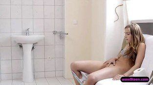 Girl squirts bathroom