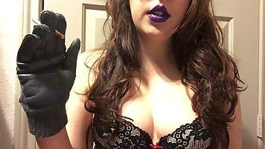 Brunette with perky tits leather lipstick