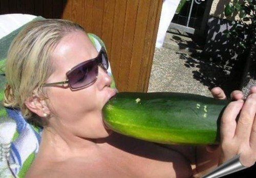 Deep throating a cucumber