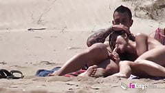Sexy brunette with perfect body masturbates fully naked in public beach.