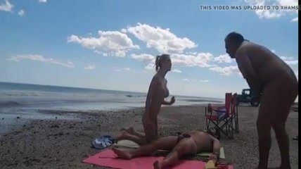 Mature white masturbate cock on beach