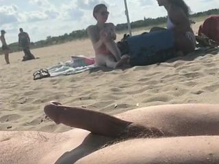 Bdsm slut handjob cock on beach